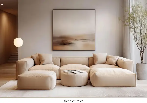 Modern Beige Sectional Sofa Living Room Design