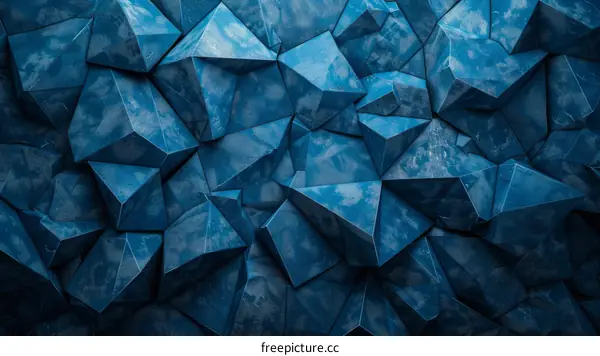 Blue crystals and geometric shapes background