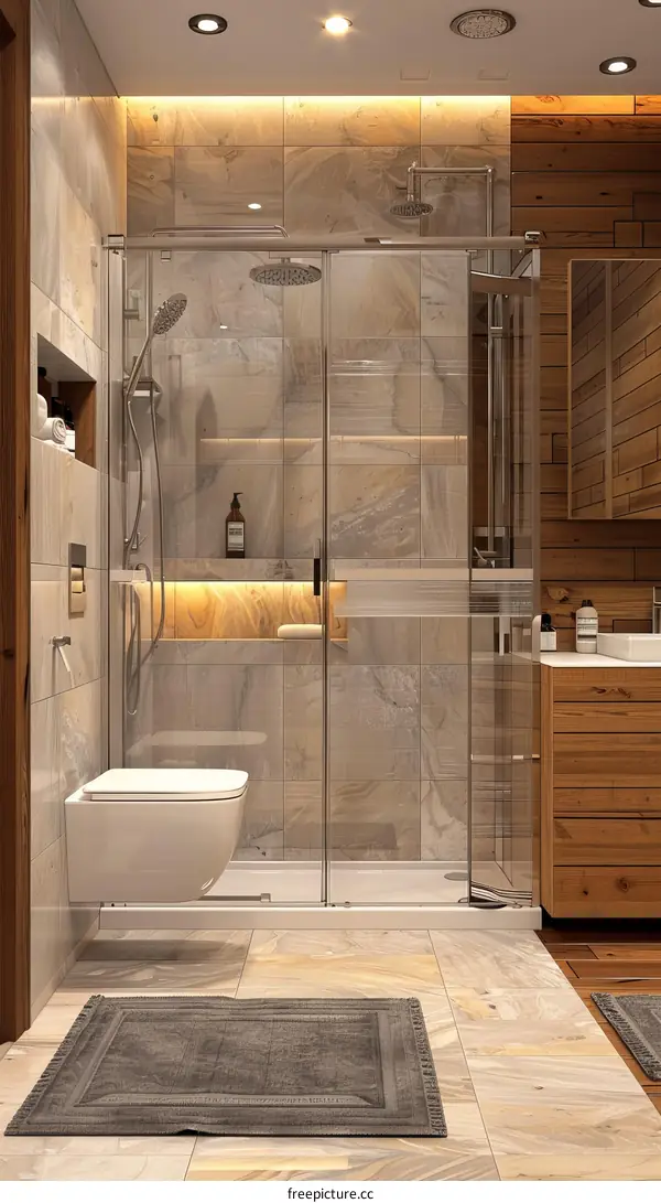 Modern Stylish Bathroom Design with Glass Shower Enclosure
