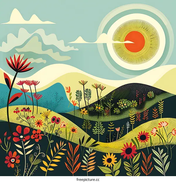 Colorful Floral Landscape Illustration