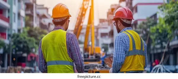 Construction Workers Overseeing Construction Site