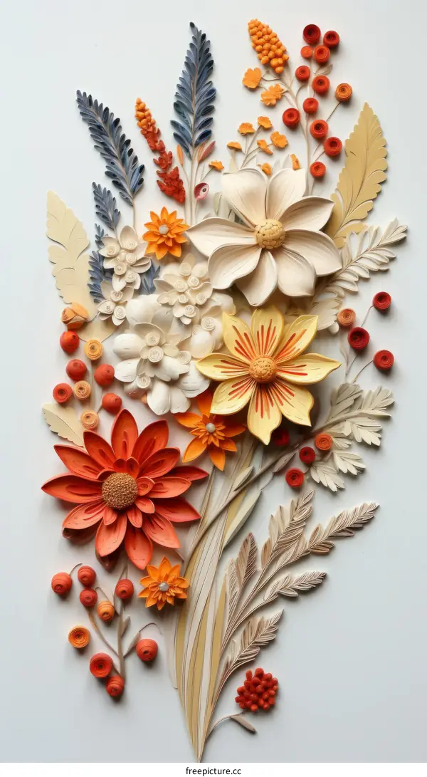 An illustration of a bouquet of flowers made of paper