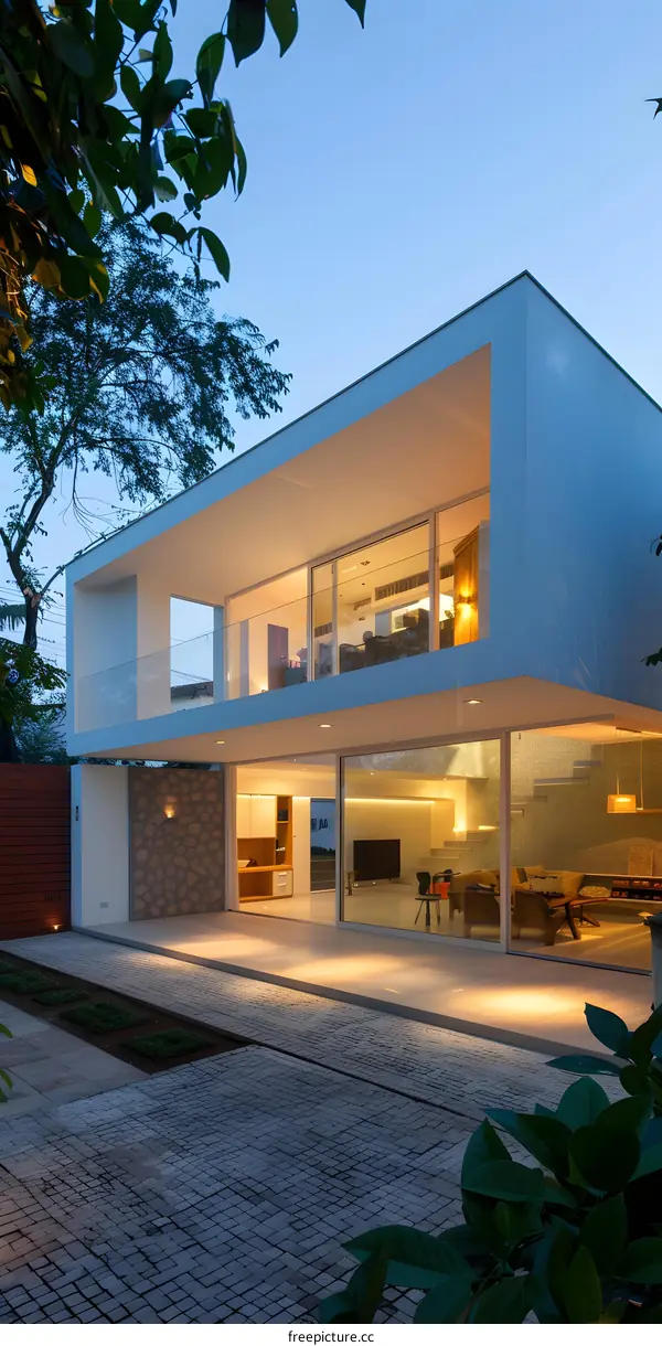 Modern House with Stone Wall and Patio