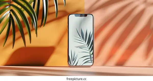 Minimalist Phone Mockup with Palm Leaves