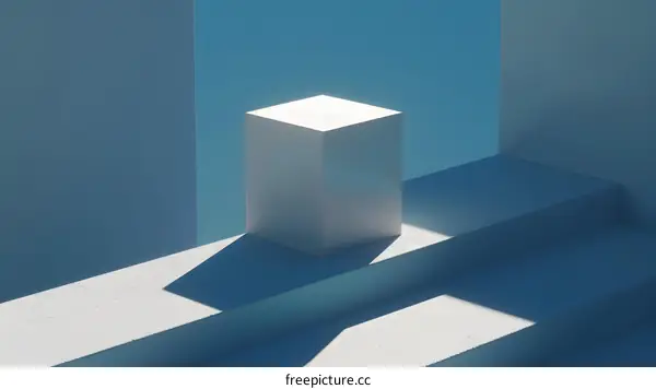Minimalist Abstract 3D Render Of White Geometric Shapes Against A Blue Background