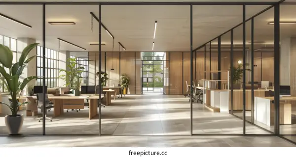 The office has a modern interior design