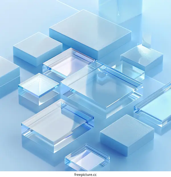 Abstract Blue Glass Cubes on a Blue Background
