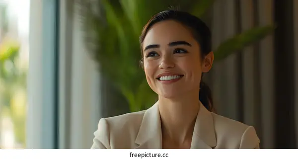 Portrait of a Beautiful Woman Smiling at Camera