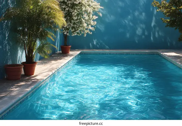 Blue Swimming Pool Surrounded by Plants
