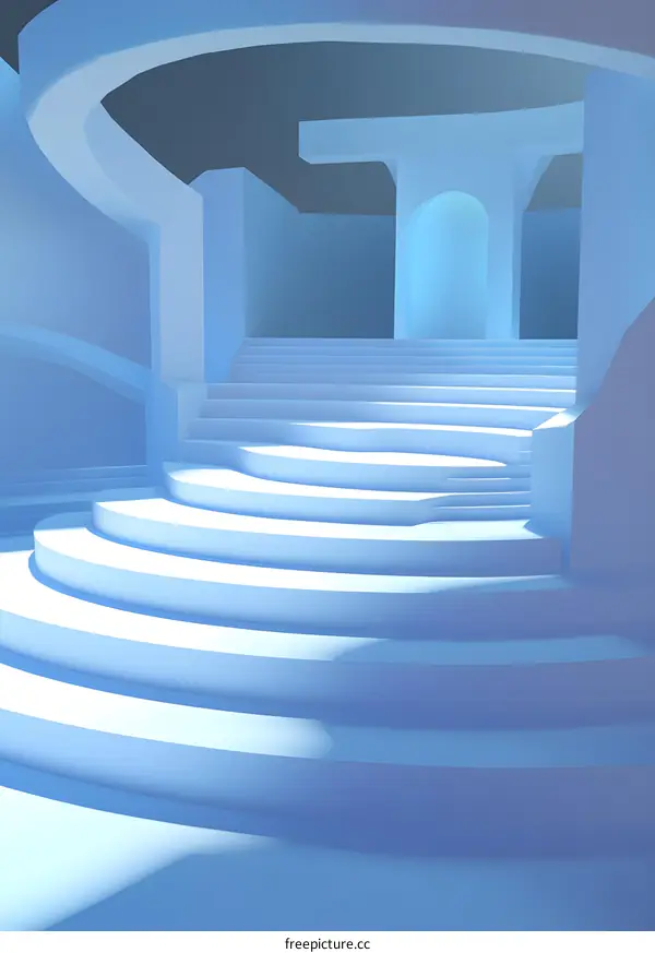 Abstract Blue Staircase 3D Rendering