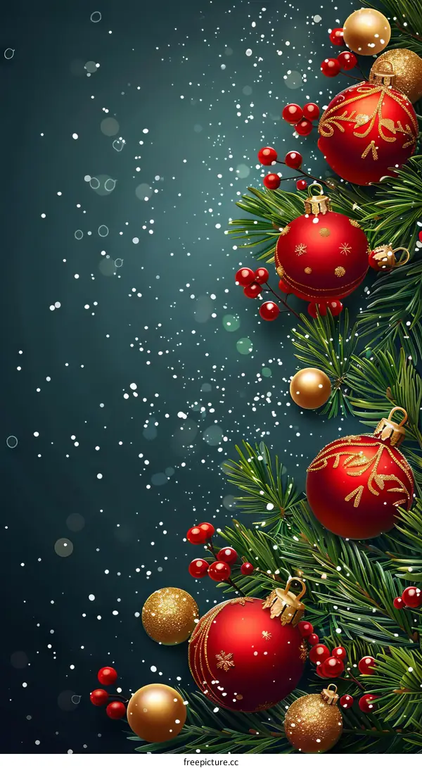 Christmas Tree Decoration with Baubles, Snowflakes, and Berries