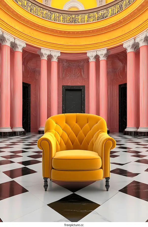 Yellow Armchair in a Pink and Yellow Hallway