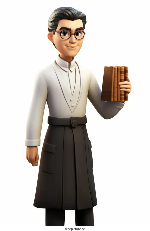 Male Librarian Holding Books Cartoon Illustration