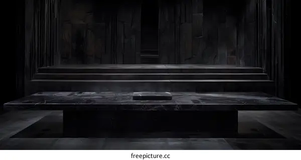 Black Marble Table and Steps in a Minimalist Interior