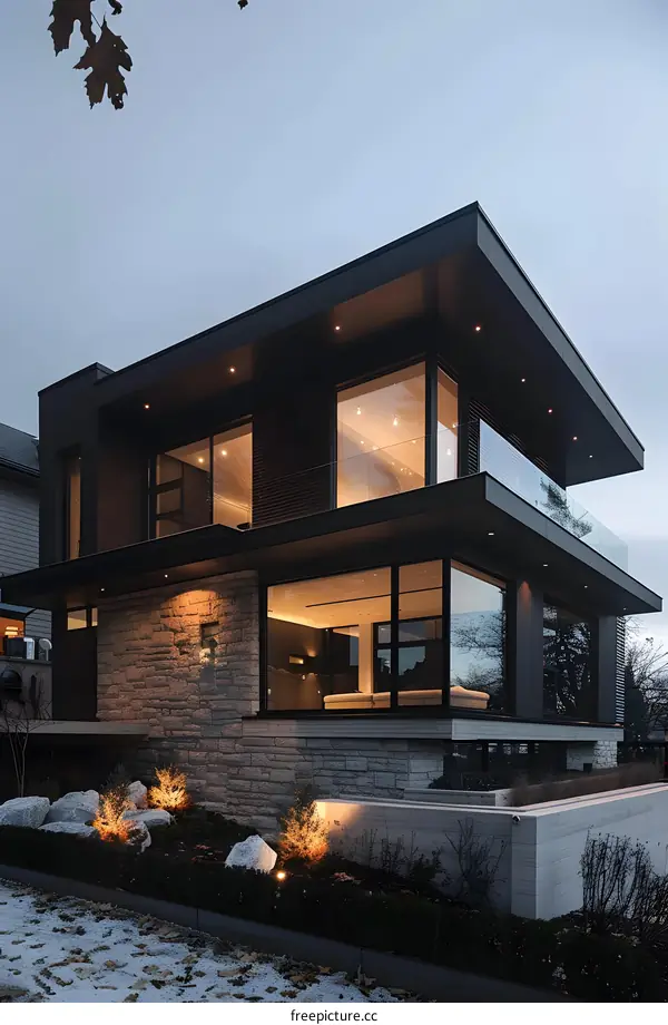 Modern Architecture Black House with Large Windows