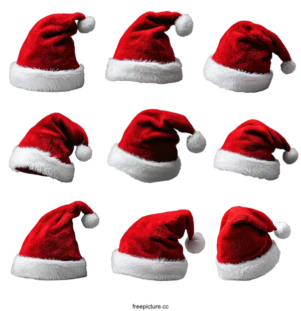 [Transparent Background PNG]Santa Claus Hats Collection of Different Angles