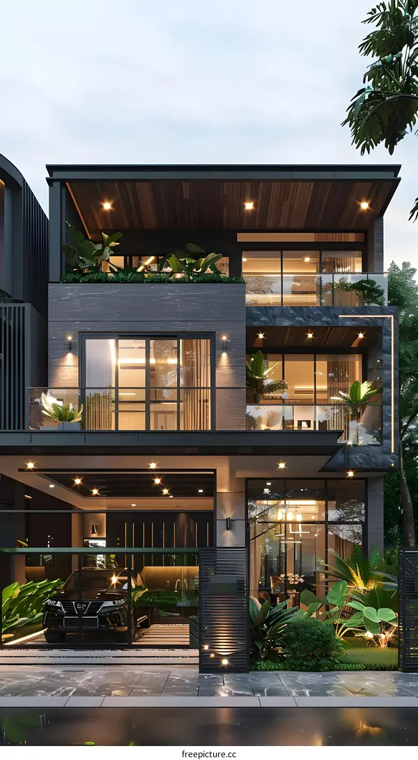 Modern Luxury Home Exterior Design With Black And Gray Color Palette