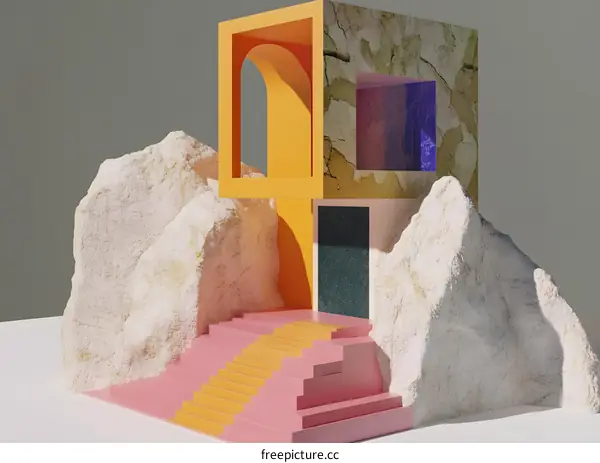 Abstract Minimalist Art with Geometric Shapes and Colorful Architecture