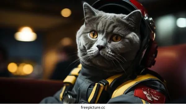 Cute Cat Astronaut in Red and Gray Spacesuit