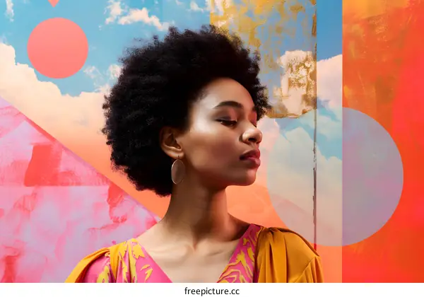 Portrait of a Young Black Woman with an Abstract Background