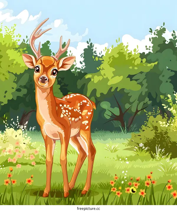 Cute Spotted Fawn Deer In Forest