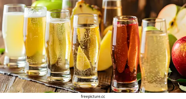Apple Cider With Variety Of Flavors And Fruit Garnish