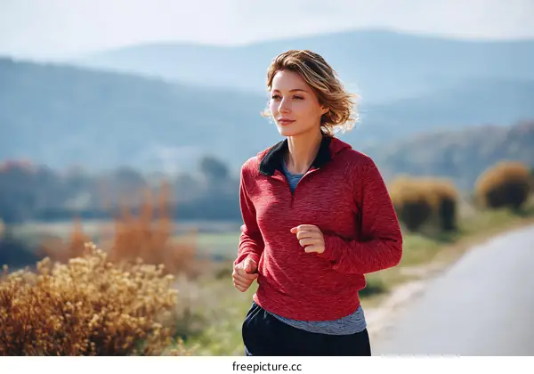 Woman Running Outdoor Scenic View