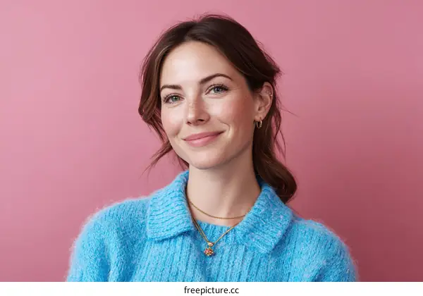 Close-up Portrait of a Woman in a Light Blue Sweater