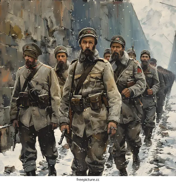 Russian Soldiers Marching in the Snow
