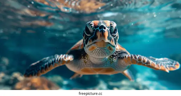 Sea Turtle Swimming Underwater