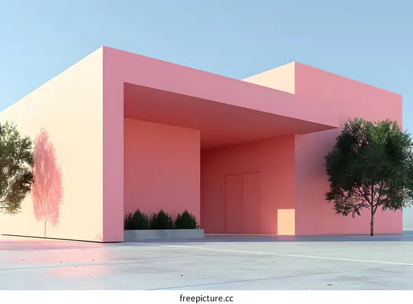 Minimalist Pink Building with Modern Architecture