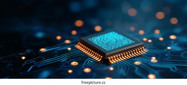 Close-up of a Modern Microchip on Circuit Board