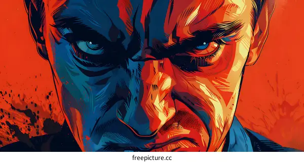 Close Up Portrait of a Man with Angry Expression