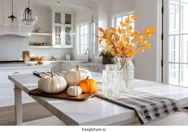 Autumn Kitchen Decor with Pumpkins and Fall Colors