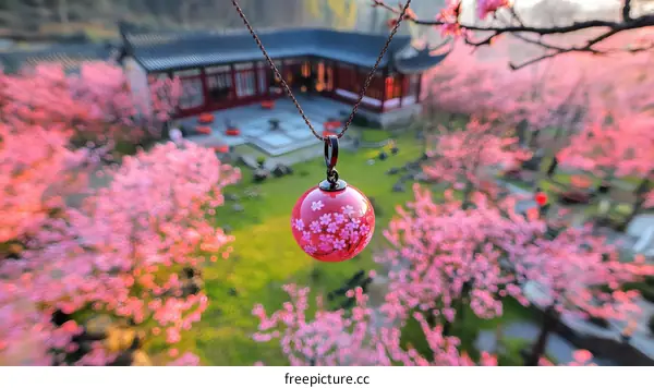 Spring Cherry Blossom Garden Necklace Pendant