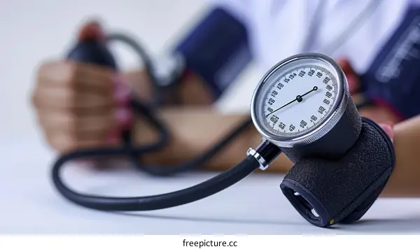 A healthcare professional taking someone's blood pressure