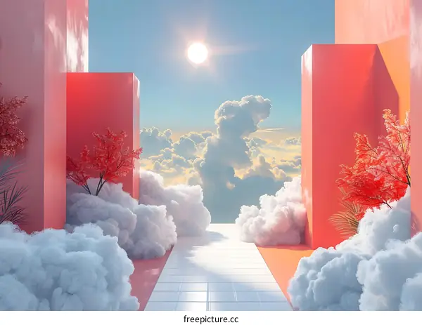 A red house in the clouds