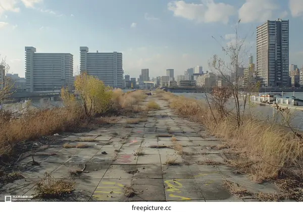 An overgrown abandoned elevated expressway in Japan