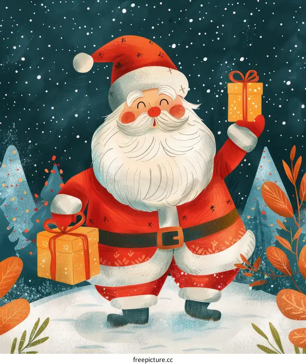 Santa Claus Delivers Gifts in the Snow