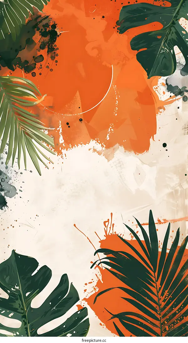 Tropical Leaves Watercolor Background Abstract Art