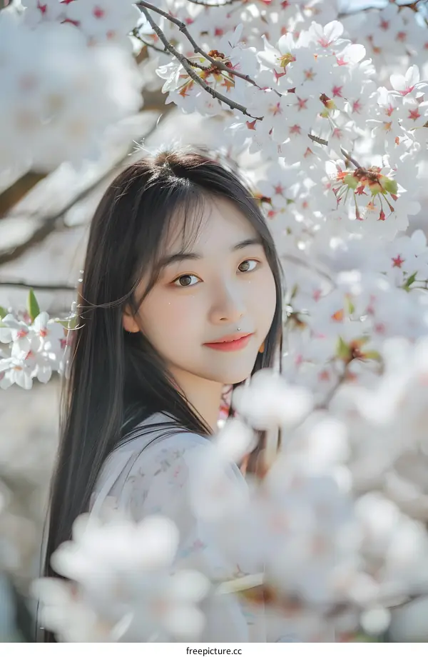 Young Woman Posing in Cherry Blossom