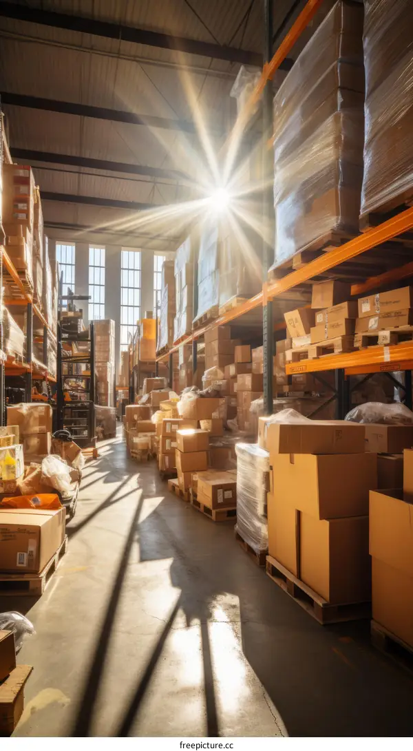 Warehouse with sunlight shining through the windows