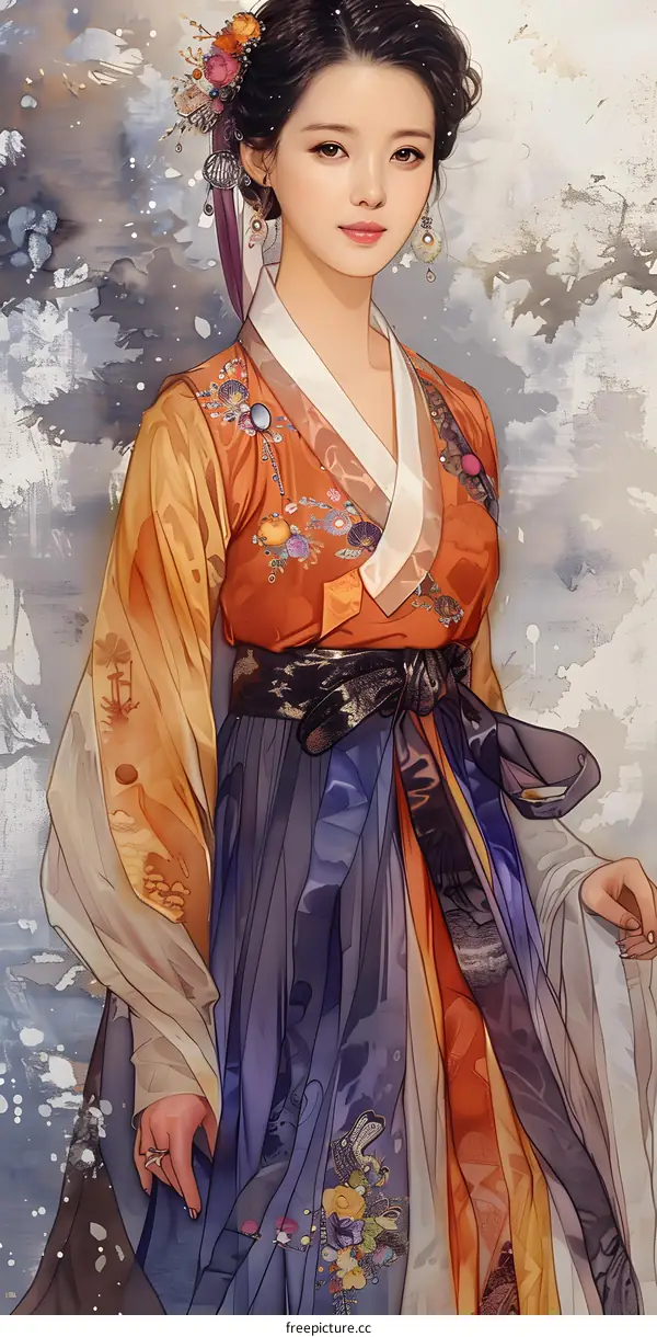 Portrait of a Korean woman in traditional Korean dress