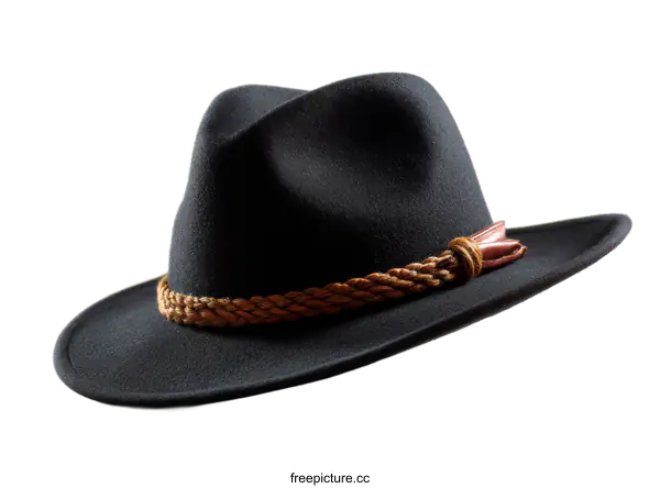 [Transparent Background PNG]Classic Black Fedora with Brown Accents