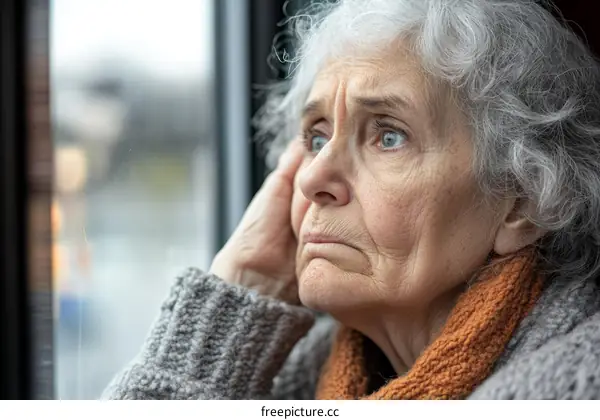 Elderly Woman Looking Through a Window
