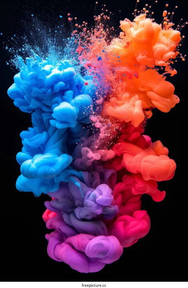 Colorful ink colliding in mid-air