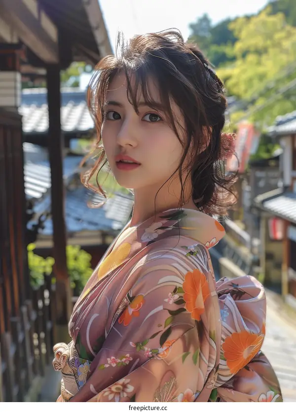 Asian Woman in Traditional Japanese Kimono