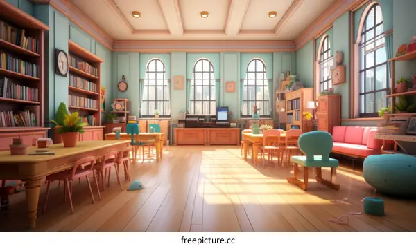 Classroom With Glass Walls And Furniture