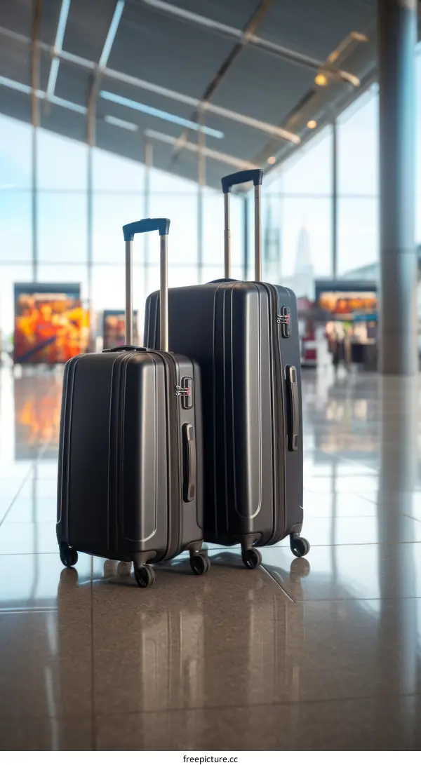 Black Suitcases at the Airport Terminal