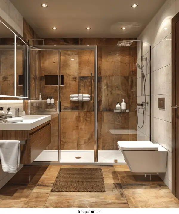 Modern Bathroom with Tile Floor, Shower and Sink